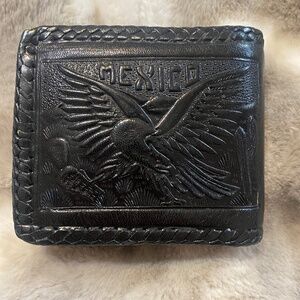 Vintage hand tooled leather embossed eagle chichen itza unisex wallet